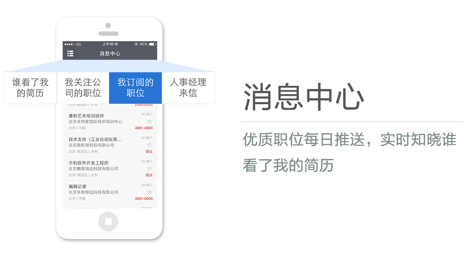 優(yōu)質(zhì)職位每日推送，實(shí)時知曉誰看了我的簡歷
